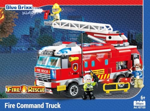 BlueBrixx Kids 107159 – Stadtfeuerwehr: Feuerwehr-Kommandowagen aus Klemmbausteinen mit 366 Bauelementen