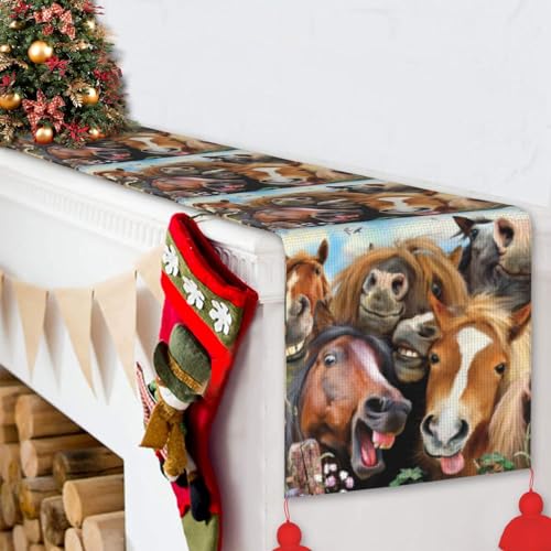 Nappe pour cuisine et salle à manger avec chemin de table en lin imprimé chevaux lavable - 7