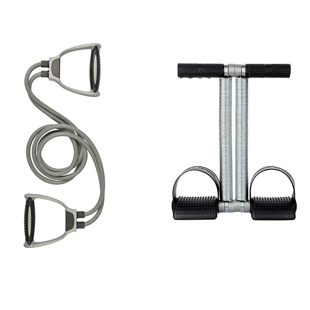 JVN Fitness Combo Double Tummy Trimmer & Muscle Chest Expander Rope Workout Pulling Exerciser Fitness Exercise Tube Sports Yoga