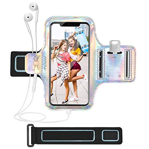 Mpow Cell Phone Armband Case, Shiny Sports Running Armband for iPhone 11 Pro/11/XR/8/7, Galaxy S10/S9/S8 Up to 6.1'', Sweat-Proof Phone Armband for Running, Gym, Workouts (Extension Strap Included)