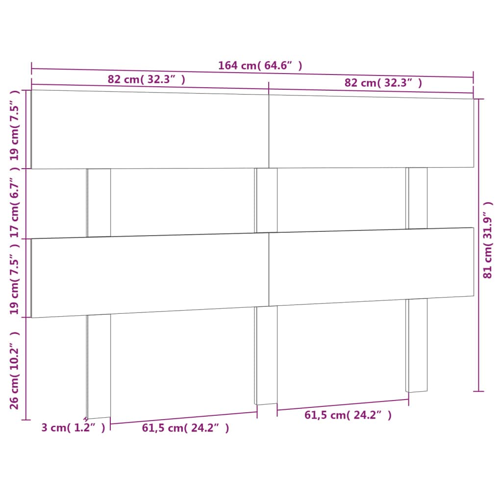 Tête de lit noire, 164 x 3 x 81 cm, en pin massif, tête de lit pour chambre à coucher, meubles de chambre à coucher, hôtels