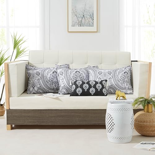 Image of Southshore Fine Living, Inc. Twin Day Bed Comforter Sets, 6-Piece Boho Bedding Set with Daybed Cover, 3 Pillow Shams, Bedskirt, Throw Pillow - Daybed Covers for Twin Bed, Pure Melody Black