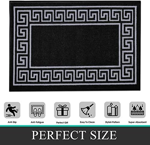 Prime Linens Large Entrance Doormat Door Matt Indoor Washable Non Slip Bath Mat Outside Inside Dog Muddy Paws Floor Protector Hallway Hall Kitchen Matting| 66 X 120 cm - Greek Key Black & Grey