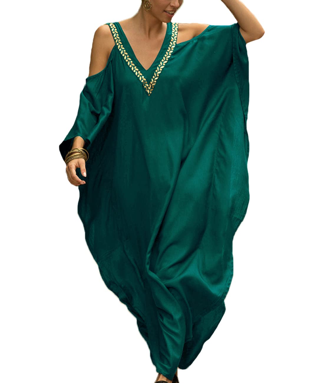 ZaisuiFun Playa Kaftan Mujer Caftán Vestido Largo Verano V Cuello Suelto Bikini Cover Up para Vacaciones