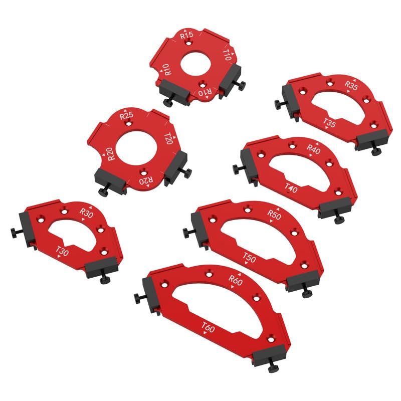 Plantillas de Enrutador de Plantillas de Radio 7 Piezas, Plantillas de Fresado de Radios de Esquinas Aleación de Aluminio RT10-RT60 Herramienta Auxiliar de Corte de Arco para Trabajar la Madera