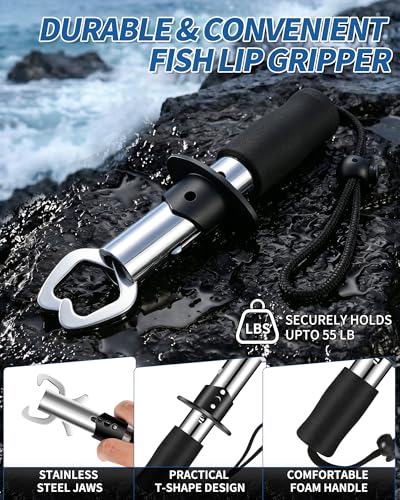 Image of Fishing Tool Kit - Fishing Pliers, Hook Remover, Fish Gripper,Fish Scale, Fish Knife, Saltwater Fishing Gear with Sharpeners, Best Gifts for Men