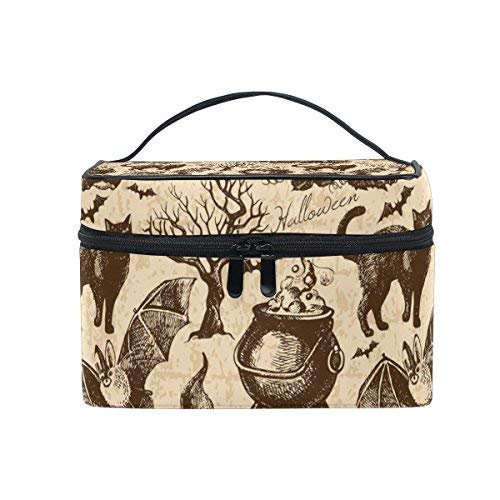 Giovanior Vintage Halloween Black Cat Bat Print Large Cosmetic Bag Travel Makeup Organizer Case Holder For Women Girls… #TOP1