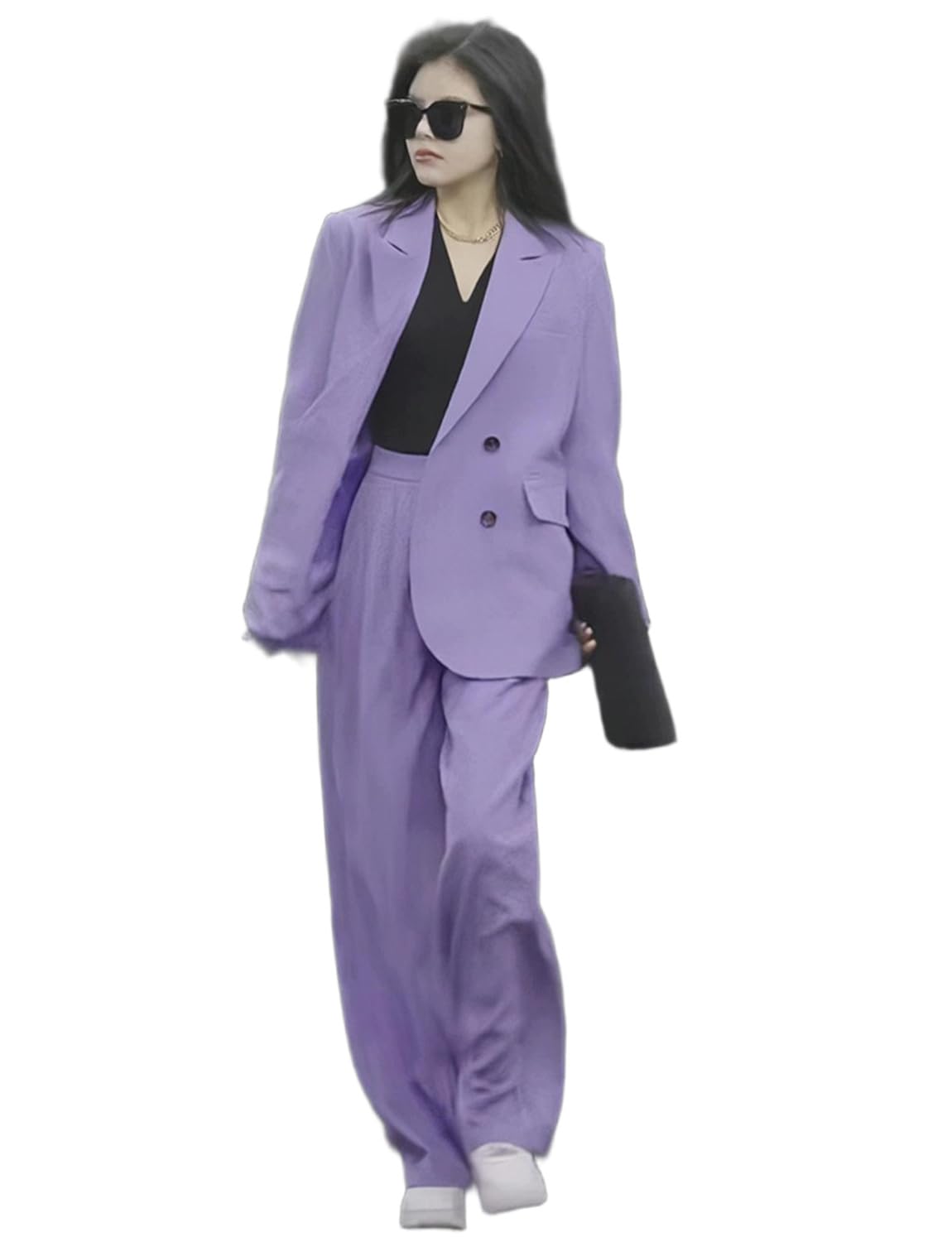 Womens Two Pieces Suit Double Breasted Buttons Peak Lapel Jacket Pants Uniform Tuxedos Office