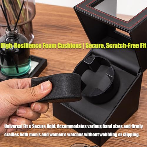 Zholp Premium Leather Watch Winder - Silent Motor with Adjustable Rotation, Soft Flexible Watch Pillows, Surprise Gifts for Father, Brother and Friend