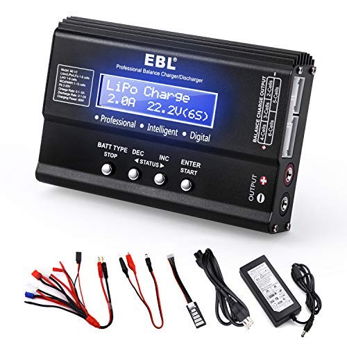 EBL 1S-6S Lipo Battery Charger Discharger Balance Battery Charger RC Battery Pack Charger for Li-PO/NiMH/NiCD/Li-Fe/LiHV/Li-ion Packs LCD Hobby Battery Charger with AC Power Adapter