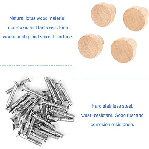 HIQE-FL Holz Tür Schubladengriffe,15 Stück Möbelknöpfe,Holz Schubladengriff,Holzknöpfe Schrank,Griffe Möbel Knöpfe,Schrankknöpfe Mit Schrauben,Knäufe für Schränke und Schubladen,Rund,Holz