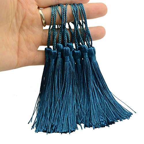 Image of 100pcs 13cm /5 Inch Silky Floss Bookmark Tassels with 2-Inch Cord Loop and Small Chinese Knot for Jewelry Making, Souvenir, Bookmarks, DIY Craft Accessory (Dark Teal)
