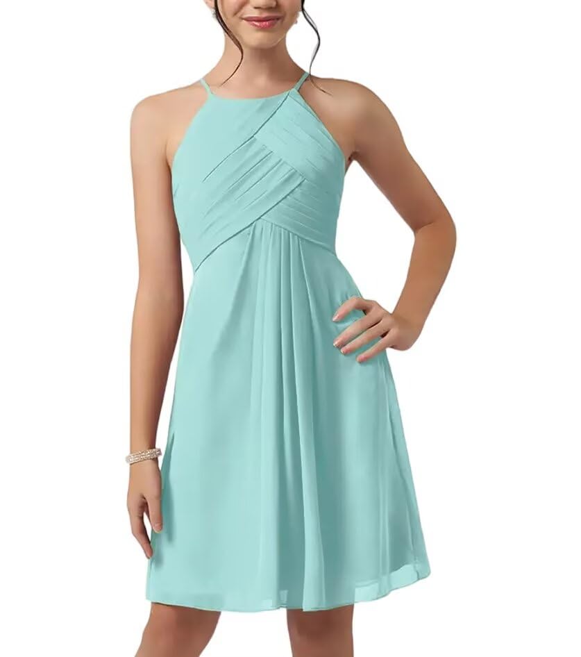 Girls's Sleeveless Bridesmaid Dresses for Junior Flower Girl Dress Sleeveless Aqua Jr Bridesmaid Dresses for Girl 7-16 Little Infant Junior Formal Gown
