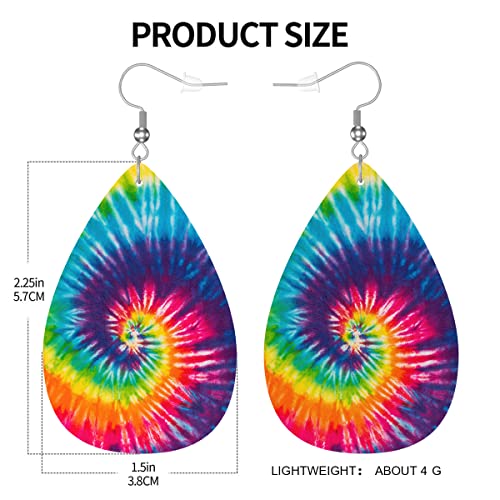 Zokola Tie Dye Drop Dangle Earrings, Colorful Hippie Swirl Tie Dye Earrings Charm Jewelry For Womens Friends, Lightweight Faux Leather Drop Dangle Earrings Set3