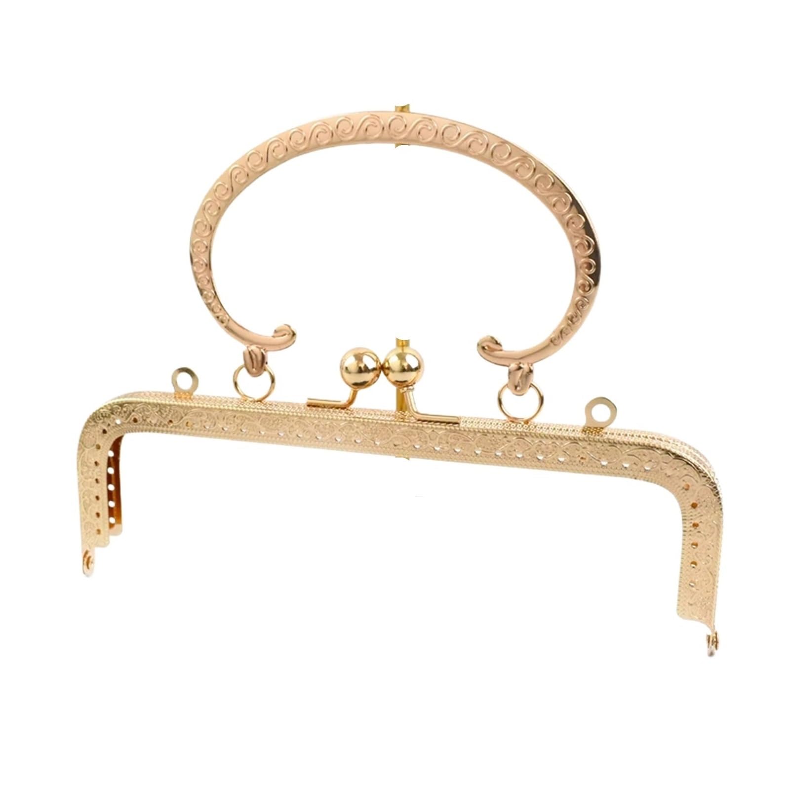 PVUVTNAHW 1/2Pc 20cm Embossed Metal Bags Handles For Handbag Closure Kiss Clasp Purse Frame Sewing Brackets DIY Handmade(LightGold,2Pcs)