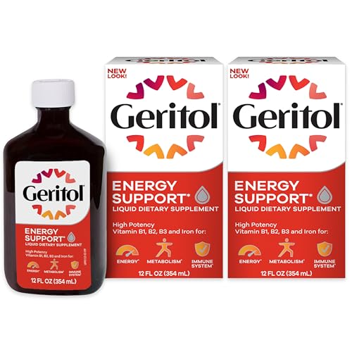 Geritol Liquid Vitamin and Iron Supplement Energy Support Vitamins Contains High Potency B-Vitamins and Iron Easy to Swallow No Artificial Sweeteners Non-GMO 12 Oz (Pack of 2)