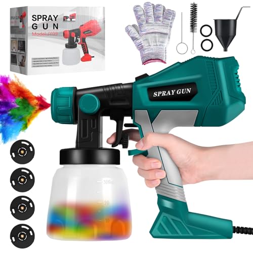 700W Paint Sprayer, Spray Gun with 4 Nozzles and 3 Patterns Fence Paint Sprayer with 1200ML Detachable Container for Fences, Sheds, Home Interior and Exterior,Walls,Furniture