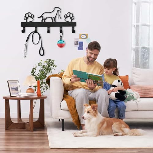 lomdung Hundegarderobe mit 5 Haken, Garderobenhaken mit Hunde Und Pfotenabdrücken, Dekoratives Wand-Hunderegal mit Schlüsselhaken, Kleiderhaken Wand für Badezimmer Küche Schlafzimmer