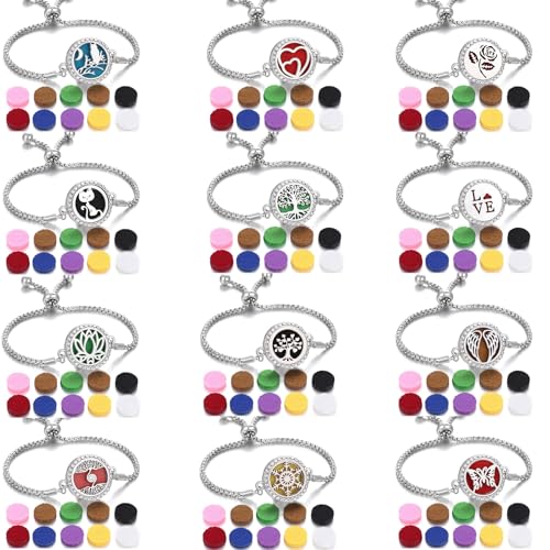 12pcs Stainless Steel Diamond Bracelet, Aroma Alloy Bracelet, Angel Wings String, Tree of Life String