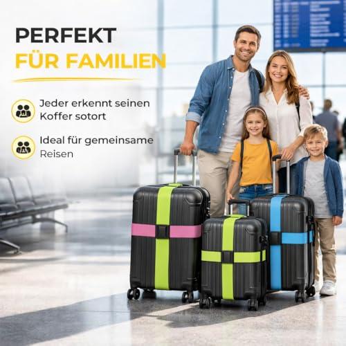 4X Stück Kofferband Set farbig - Koffergurt besonders auffällig - Gurtband für Koffer & Gepäck - Luggage Strape 6