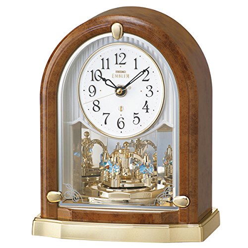 (セイコークロック) SEIKO CLOCK EMBLEM エンブレム 電波 置き時計 HW592B 回転飾り クリスタル 茶マーブル模様 アナログ