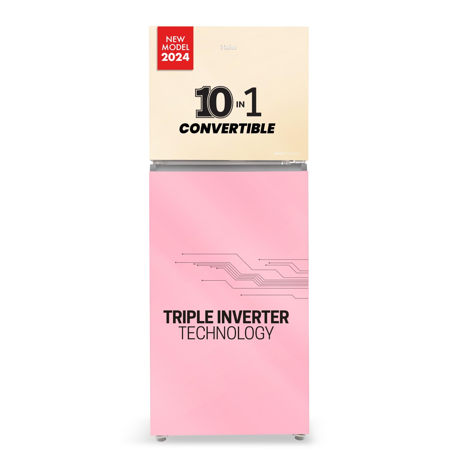 Haier 328 L, 3 Star, Convertible 10-in-1 Triple Inverter & Fan Motor Technology, Frost Free Double Door Refrigerator (HRF-3783CPG-P, Cream Pink Glass)