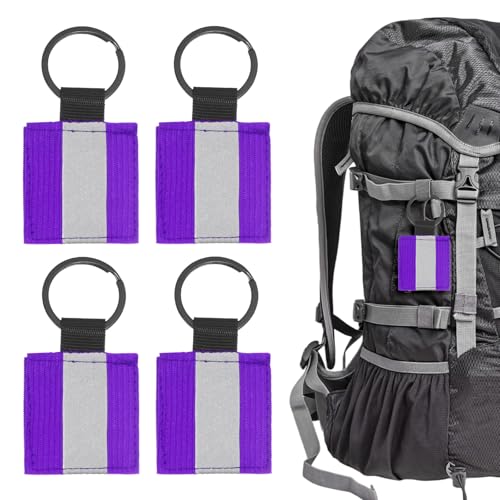 TIXIPEM Safety Reflector Pendants [4PCS] - Fabric Reflective Safety Keychain Gear Use for Backpack & Running & Cycling - [Purple-2.8IN/7CM] Double-Sided Reflective Tags