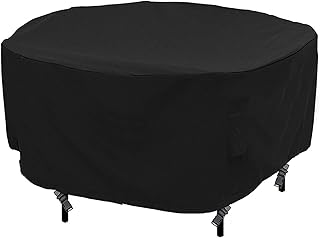 F Fellie Cover Funda para Mesa Redonda de Jardín Impermeable, 420D Funda para Muebles Circular Exterior, Protector para Conjunto Mesa y Sillas de Jardin, Resistente al Desgarro Anti Viento/UV