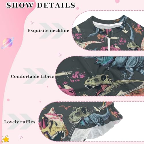 Dinosaur Skeleton Bone Girls Long Sleeve Swimsuit UPF 50+ Rashguard Swimwear One Piece Bathing Suit 212200853