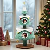 YITAHOME 160,5cm Großer Weihnachts-Kratzbaum mit Doppellagigem Katzenhaus, Katzenturm, mit Katzenspielzeug, Katzenmöbel, Weihnachtsdekoration, Grün