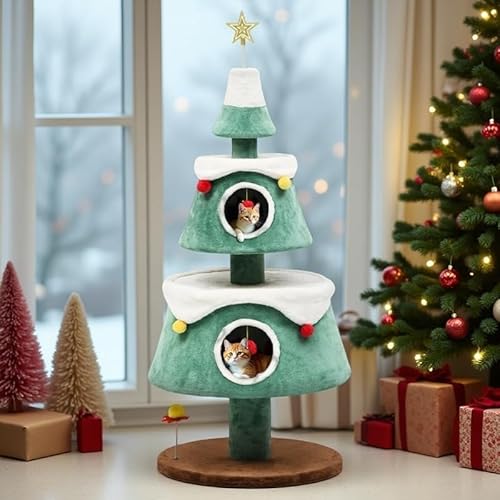 YITAHOME 160,5cm Großer Weihnachts-Kratzbaum mit Doppellagigem Katzenhaus, Katzenturm, mit Katzenspielzeug, Katzenmöbel, Weihnachtsdekoration, Grün YITAHOME 160,5cm Großer Weihnachts-Kratzbaum mit Doppellagigem Katzenhaus, Katzenturm, mit Katzenspielzeug, Katzenmöbel, Weihnachtsdekoration, Grün