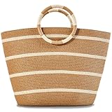 TOFUNTOY Beach Bags for Women Straw Tote Bag Summer Beach Bag Large Woven Straw Tote for Beachy Vacation Holiday (Kahaki)