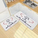FALOME Lot de 2 Tapis de Cuisine antidérapants, Absorbe l'eau et l'huile,Mots calligraphiques d'aventure Antlers et flèche sur Fond pointillé Grunge Bleu Nuit,Tapis de Sol pour l'intérieur