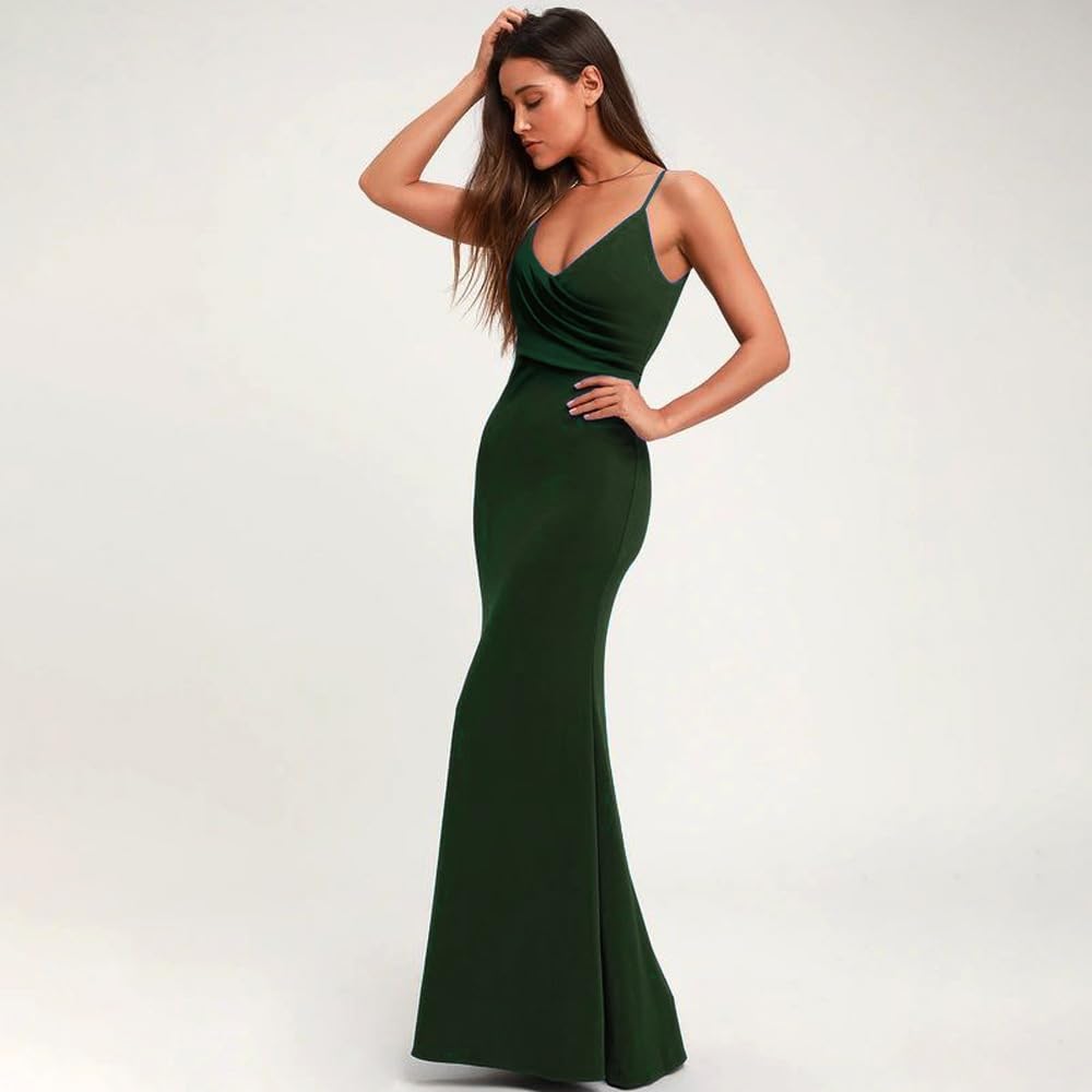 Vestido Tirantes Mujer Verano Largo Sirena Elegante Vestidos de Fiesta Coctel Noche Boda Ceremonia Formal Drapeado Escote V Vestido Vestir para Eventos Especiales