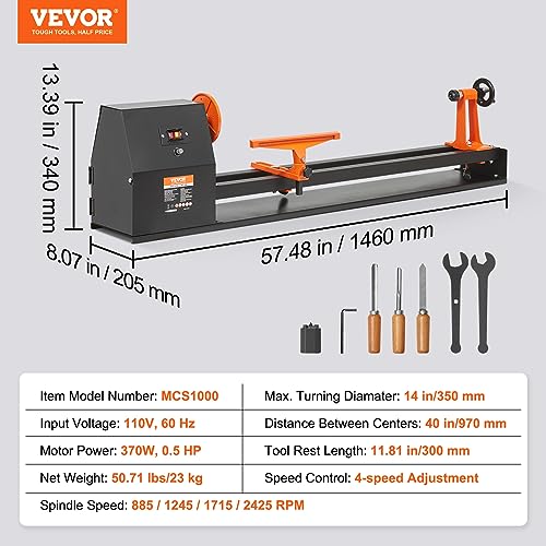 VEVOR 14" x 40" 4-Speed Wood Lathe