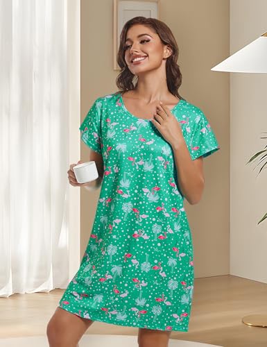XPUDAC 6 Pack Nightgowns for Women Soft Sleepwear Short Sleeve Women's Nightgowns Print Sleepdress3