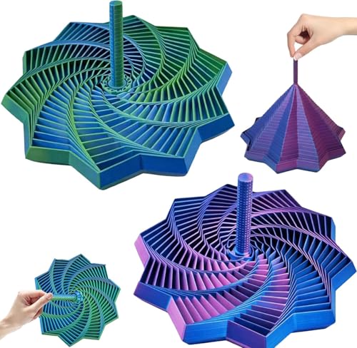 Fractal 3D Fidget Star Twin Pack 3D Printed Fidget Toy with Expandable Hexagonal Design Novelty Sensory Spinner for Anxiety Relief & Focus (Green & Purple)