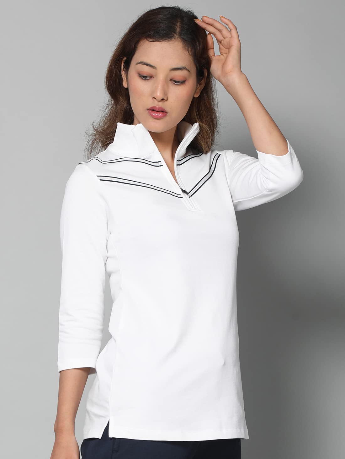 Dream of Glory Inc. Women's Cotton Collared Neck Sweatshirt (wDOGI-WFS-ZIP-WHITE_S_White Frost_S) - Image 3 thumbnail