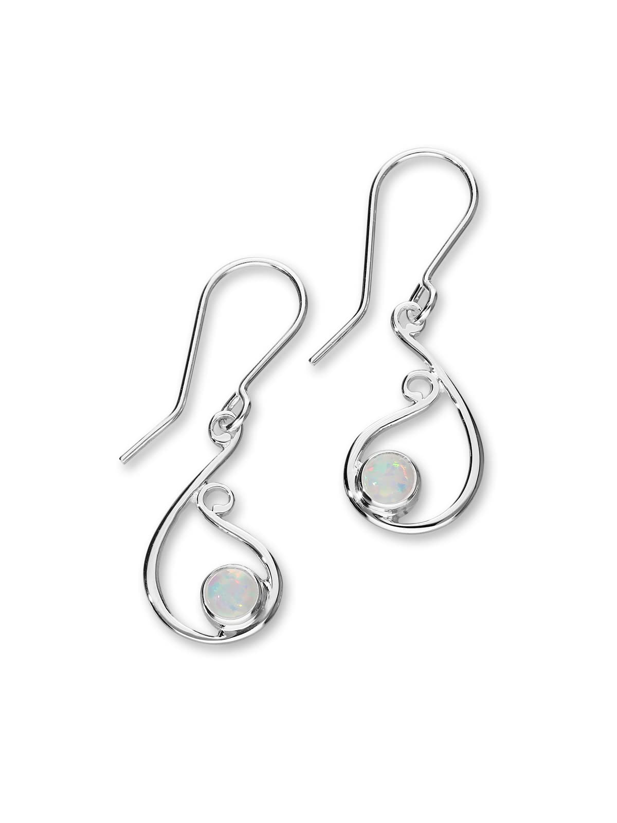 Ortak 925 Sterling Silver Handmade Drop Earrings Synthetic White Opal Libra Zodiac October Birthstone High Polished Scottish Fine Jewellery Made In Scotland