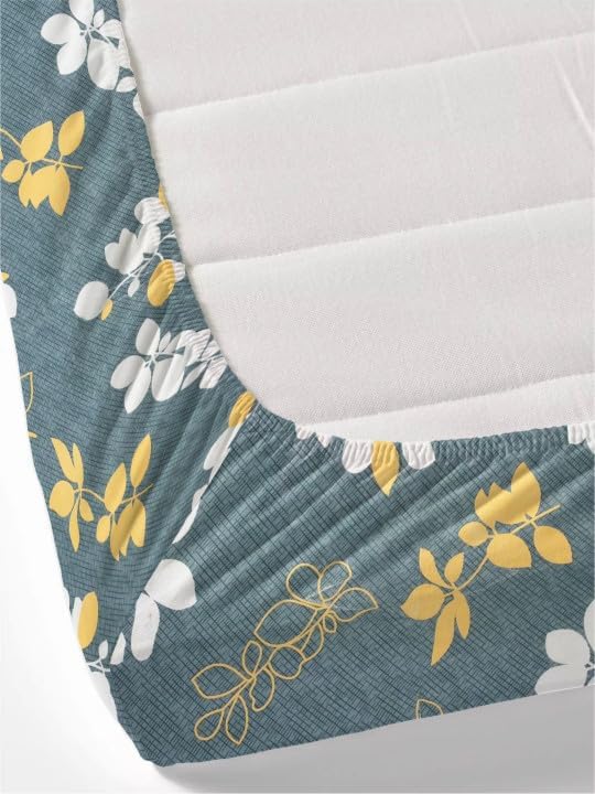 Image of 300 TC Cotton Feel Glace Cotton Elastic Fitted Bedsheet for King Size Double Bed | Fits up to 8 Inch Mattress | Printed Bedsheet with 2 Pillow Covers (Green&Gray, Double Size - 72 inchx72 inch)