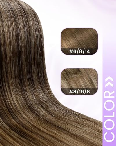 Image of LaaVoo Clip in Hair Extensions Real Human Hair Brown Balayage Human Hair Clip in Extensions Brown Ombre Human Hair Extensions Clip ins Full Head 24 Inch 7pcs /150g