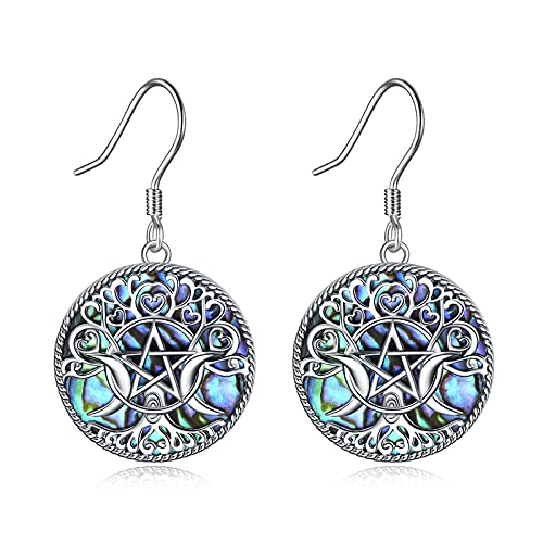 YFN Triple Moon Goddess Earrings Sterling Silver Pentagram Pentacle Earrings Pagan Wiccan Magic Amulet Tree of Life Jewelry for Women