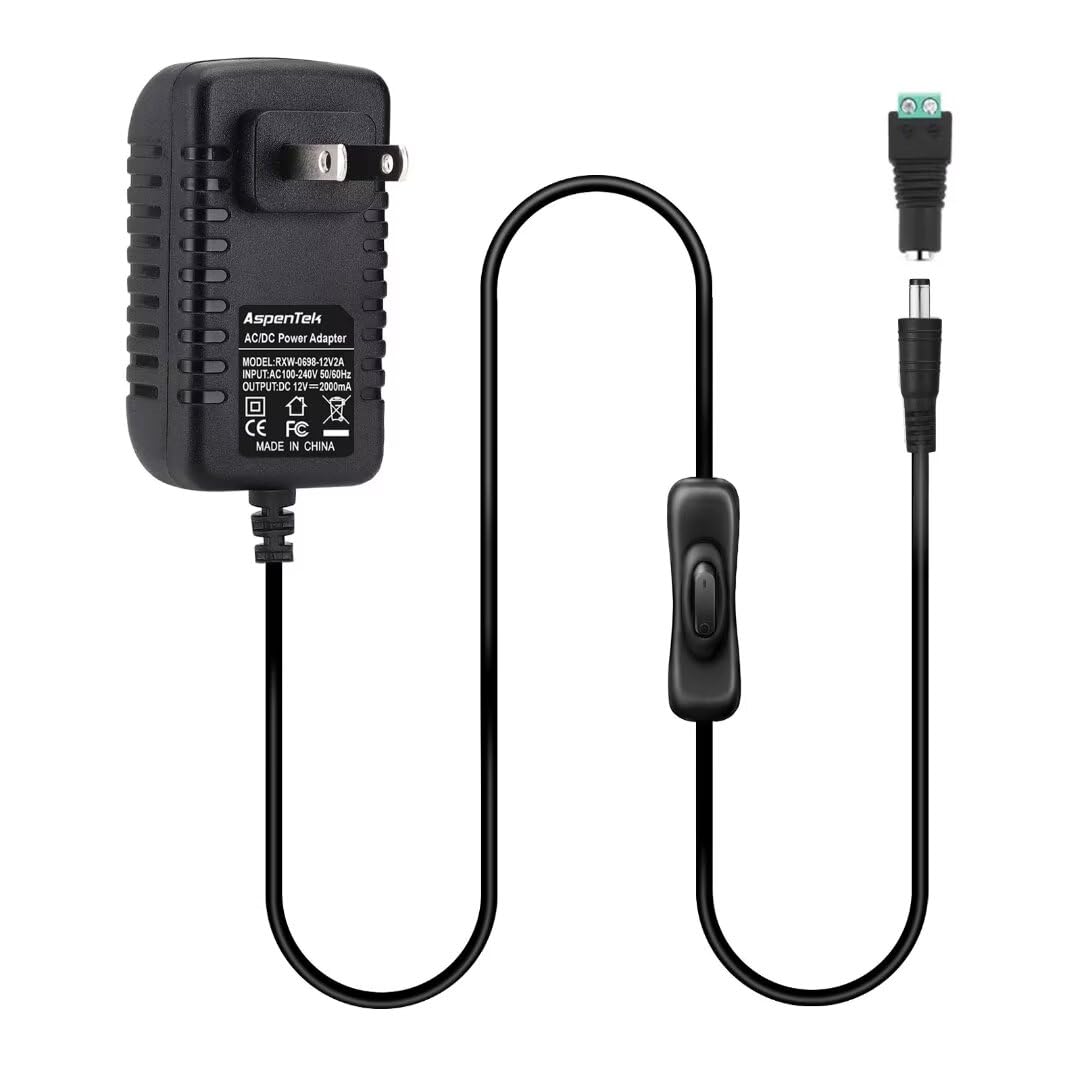 DC 12V Power Supply Adapter with Inline on Off Switch for Small Led Light Strips,Led Rigid Bars,Led Tape Lights, Under Cabinet Lighting, Output 1000mA, 12 Watt Max