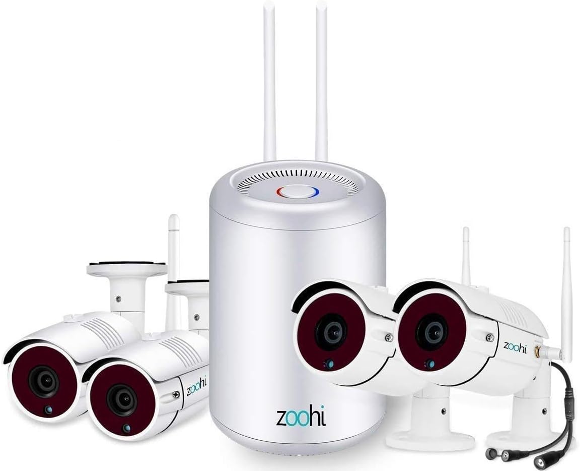 【Newest】Zoohi Wireless CCTV Camera System 4CH 1080P 1TB NVR Recorder 4Pcs 2MP Outdooor Waterproof WiFi Surveillance Bullet Cameras Security System with Night Vision Remote View Motion Detection