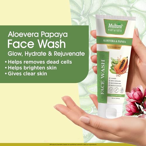 Image of Multani Naturals Aloe Vera & Papaya Face Wash 100ml | Ayurvedic Herbal Cleanser with Aloe Vera, Papaya | Hydrating, Nourishing & Skin Balancing Face Wash | SLS & Paraben Free, Dermatologically Tested | For Men & Women | Use For All Skin Types