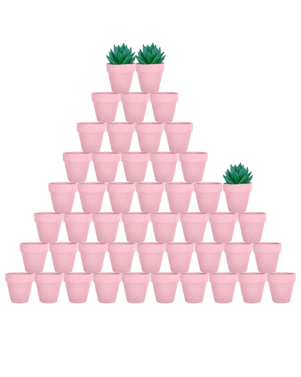 vensovo 48 Pcs 2" Tiny Terracotta & Terra Cotta Pots with Drainage - Peach Pink Small Mini Clay Ceramic Pottery Planter Ideal for Indoor/Outdoor Plants, Crafts, Wedding Favors