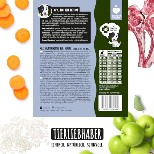 TIERLIEBHABER – Lamm mit Reis 250g Trockenfutter für Hunde – Tierärztlich entwickelt – Schonendes & Monoprotein Hundefutter für Hunde mit sensibler Verdauung – Hypoallergen & gut verträglich Dog Food
