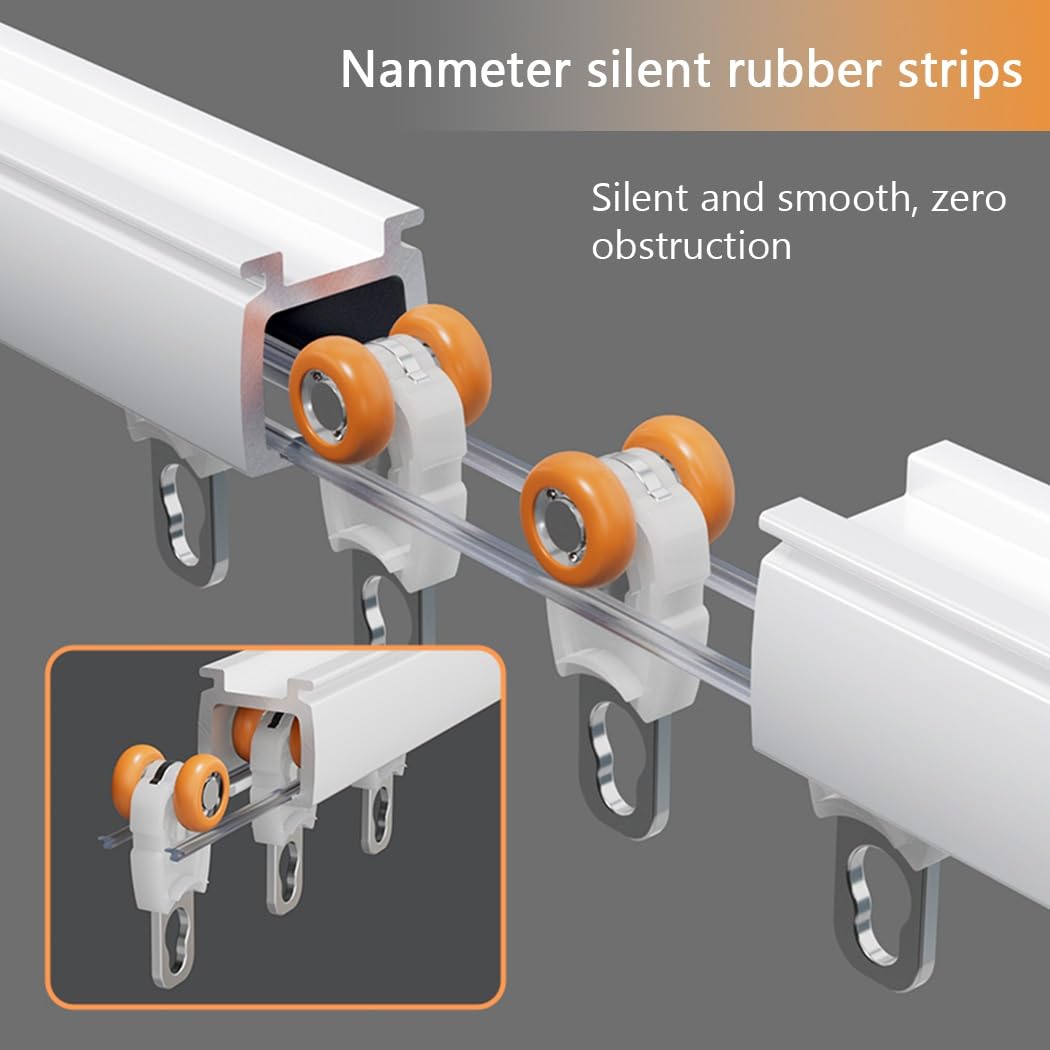 Aluminium Vorhangschienen Set - Zweireihige Vorhangschiene, 2-läufige Deckenschiene Decke/Wand Installieren Gardinen Schienensystem Mit Stummen Rollen(White,14.4FT/440CM)