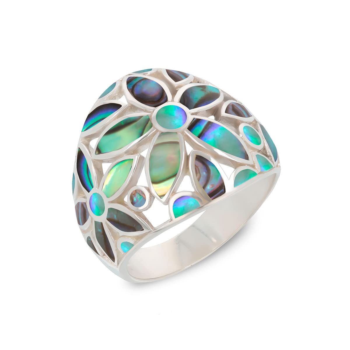 Aden - Bague-Nacre Abalone-Motif Fleurs-Argent 925-Femme