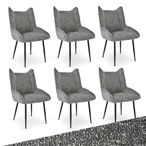 Bon Furni Lot de 6 Chaise de Salle à Manger Noir et Blanc, Chaise Moderne en Velours sans Accoudoirs, avec Pieds Réglables, Confort Ergonomique pour Salon,...